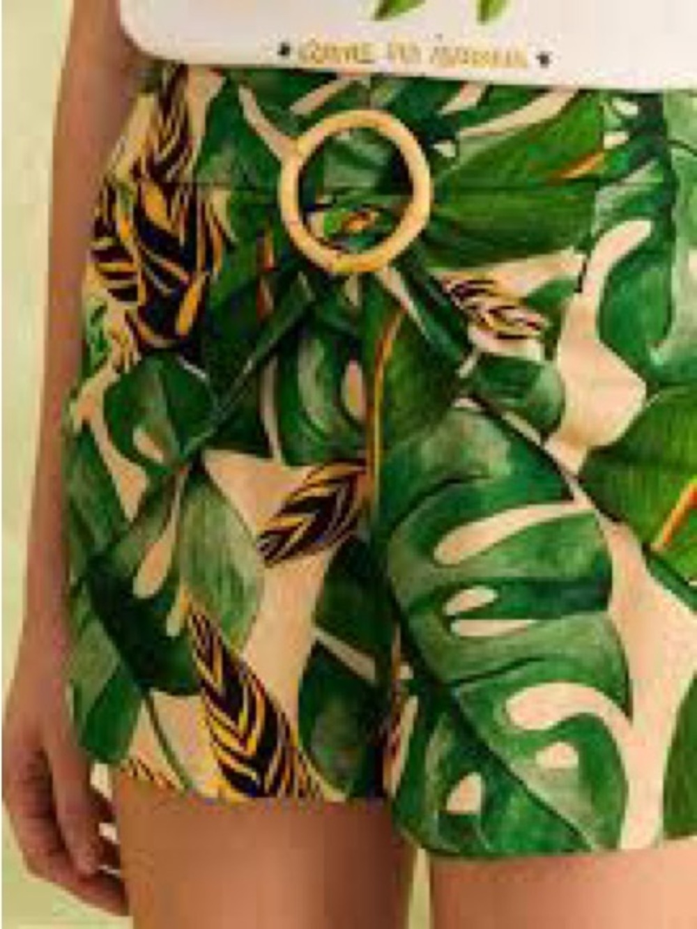 FarmRio Tropical Leaf High-Waist Women’s Shorts - Green large - Picture 4 of 8